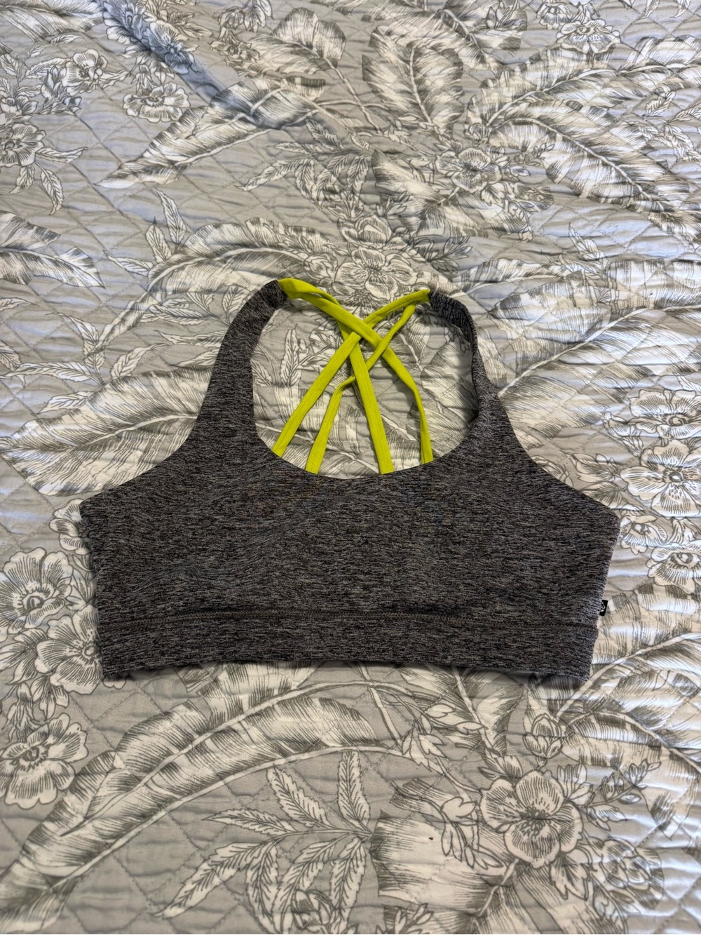Gray Sports Bra with Neon Green Straps